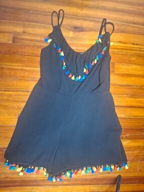 Voodoo Vixen Becky Tassel Trim Playsuit Romper, Women's, Black, Size XXL